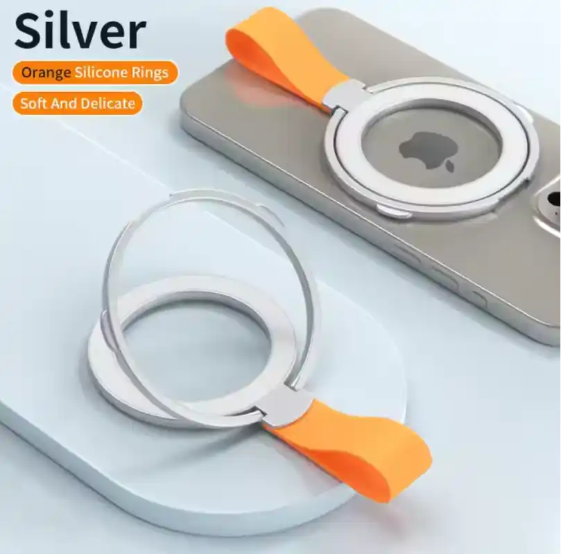 Silver Orange Rotatable Magnetic Kickstand Ring Holder - Image 10