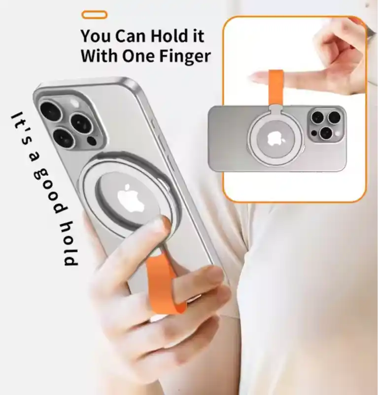 Silver Orange Rotatable Magnetic Kickstand Ring Holder - Image 5