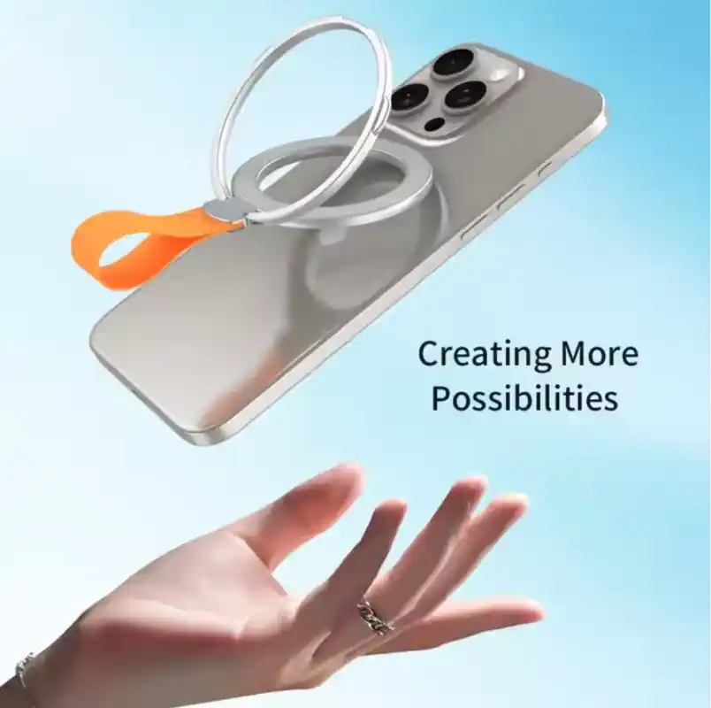 Silver Orange Rotatable Magnetic Kickstand Ring Holder - Image 7
